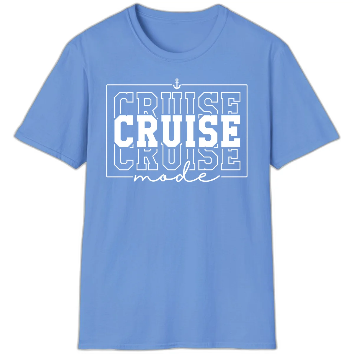 Cruise Mode Anchor Nautical Design T-Shirt in Carolina Blue