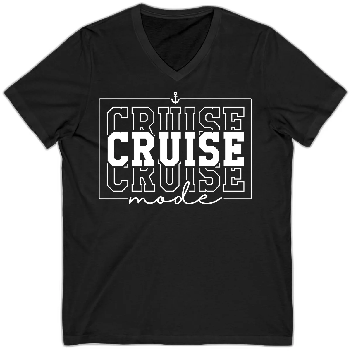 Cruise Mode Anchor Nautical Design V-Neck in Black