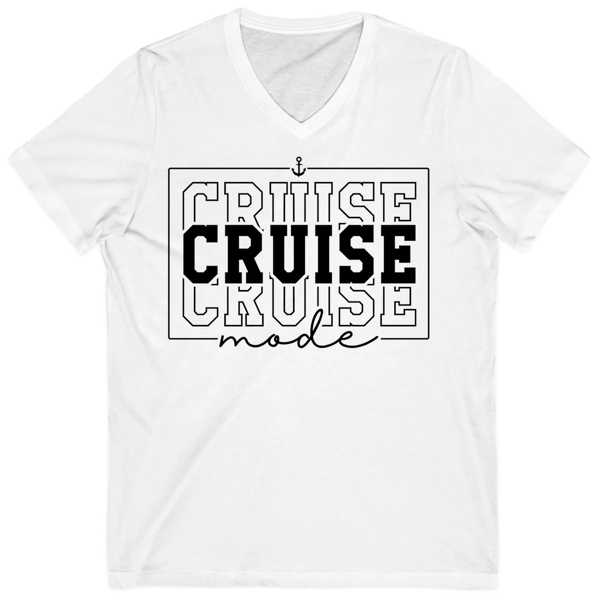 Cruise Mode Anchor Nautical Design V-Neck in White