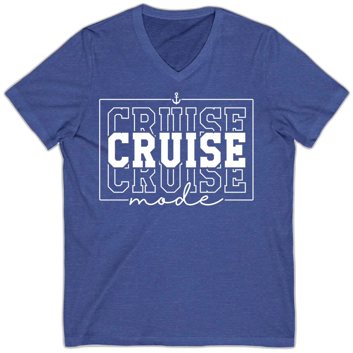 Cruise Mode Anchor Nautical Design V-Neck in Heather True Royal