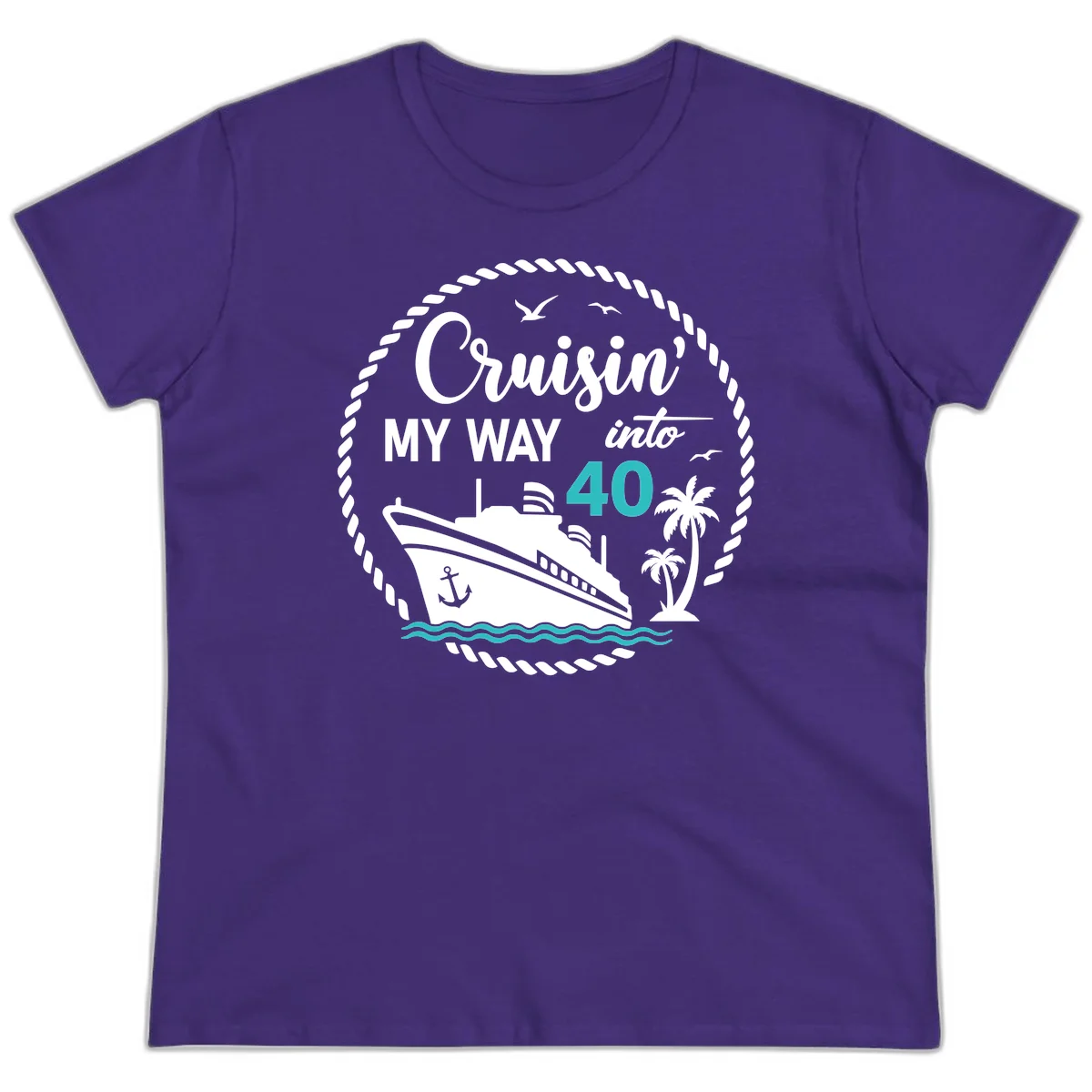Cruisin' My Way Into 40 Ladies Tee in Purple