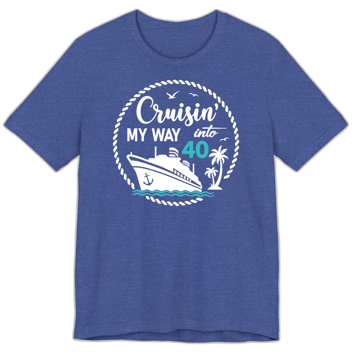 Cruisin' My Way Into 40 Premium T-Shirt in Heather True Royal