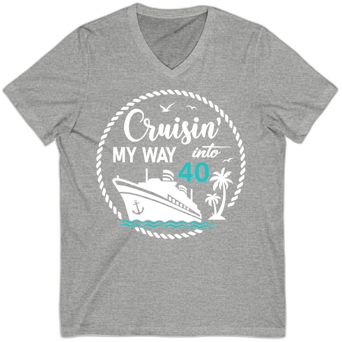 Cruisin' My Way Into 40 V-Neck in Athletic Heather
