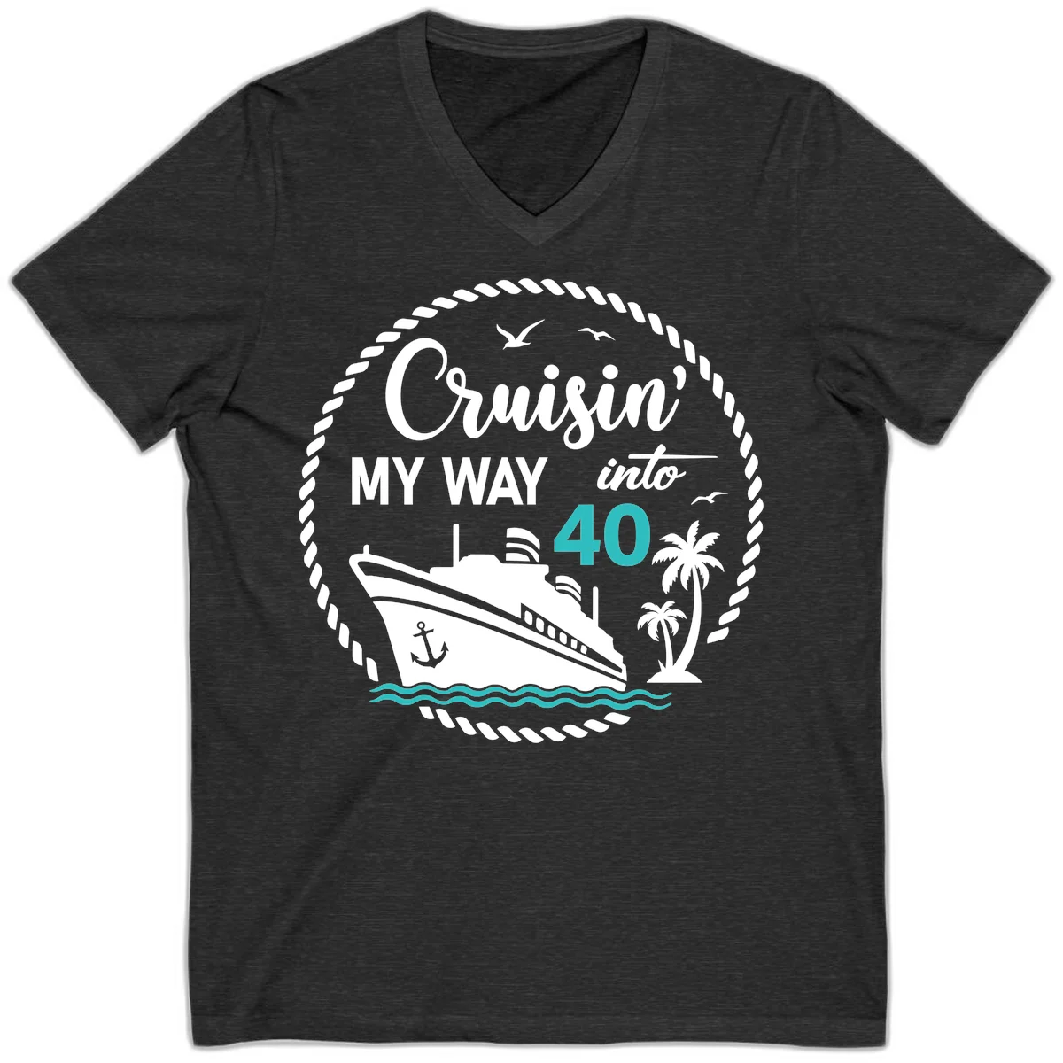 Cruisin' My Way Into 40 V-Neck in Dark Grey Heather