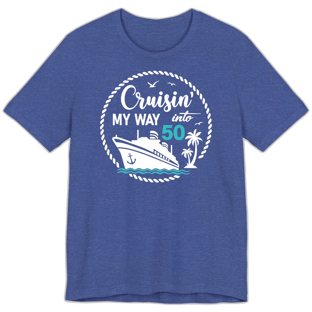 Cruisin' My Way Into 50 Premium T-Shirt in Heather True Royal