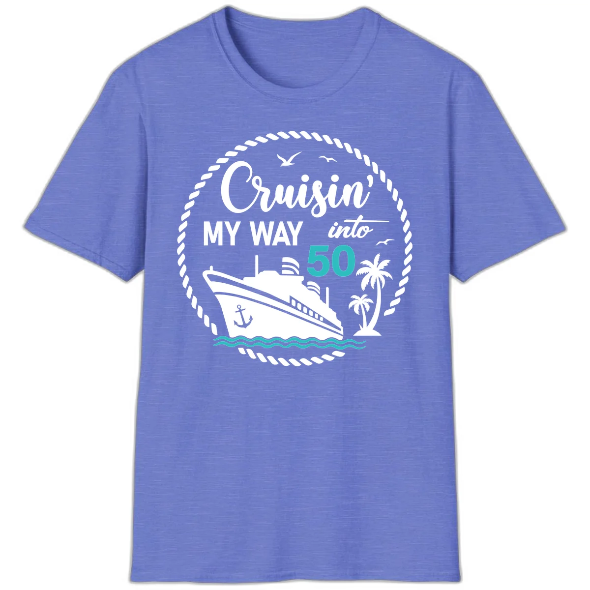 Cruisin' My Way Into 50 T-Shirt in Heather Royal