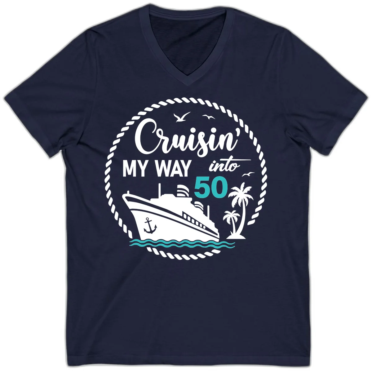 Cruisin' My Way Into 50 V-Neck in Navy