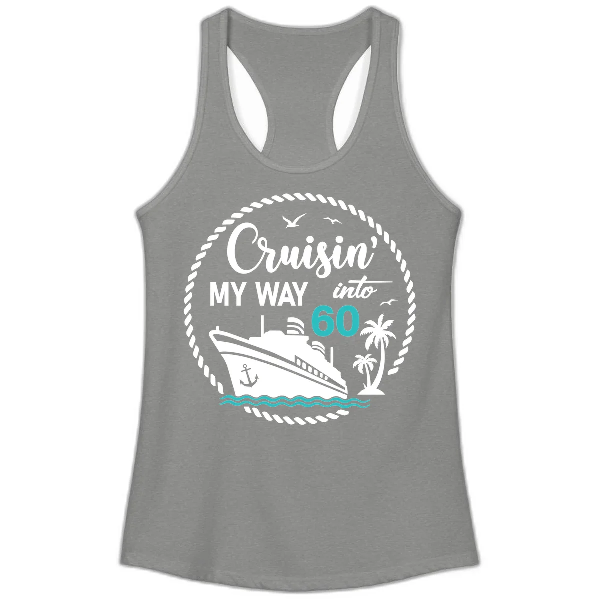 Cruisin' My Way Into 60 Ladies Tank Top in Heather Grey