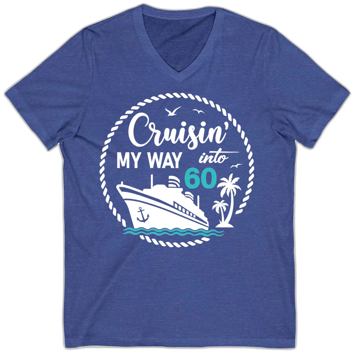 Cruisin' My Way Into 60 V-Neck T-Shirt in Heather True Royal