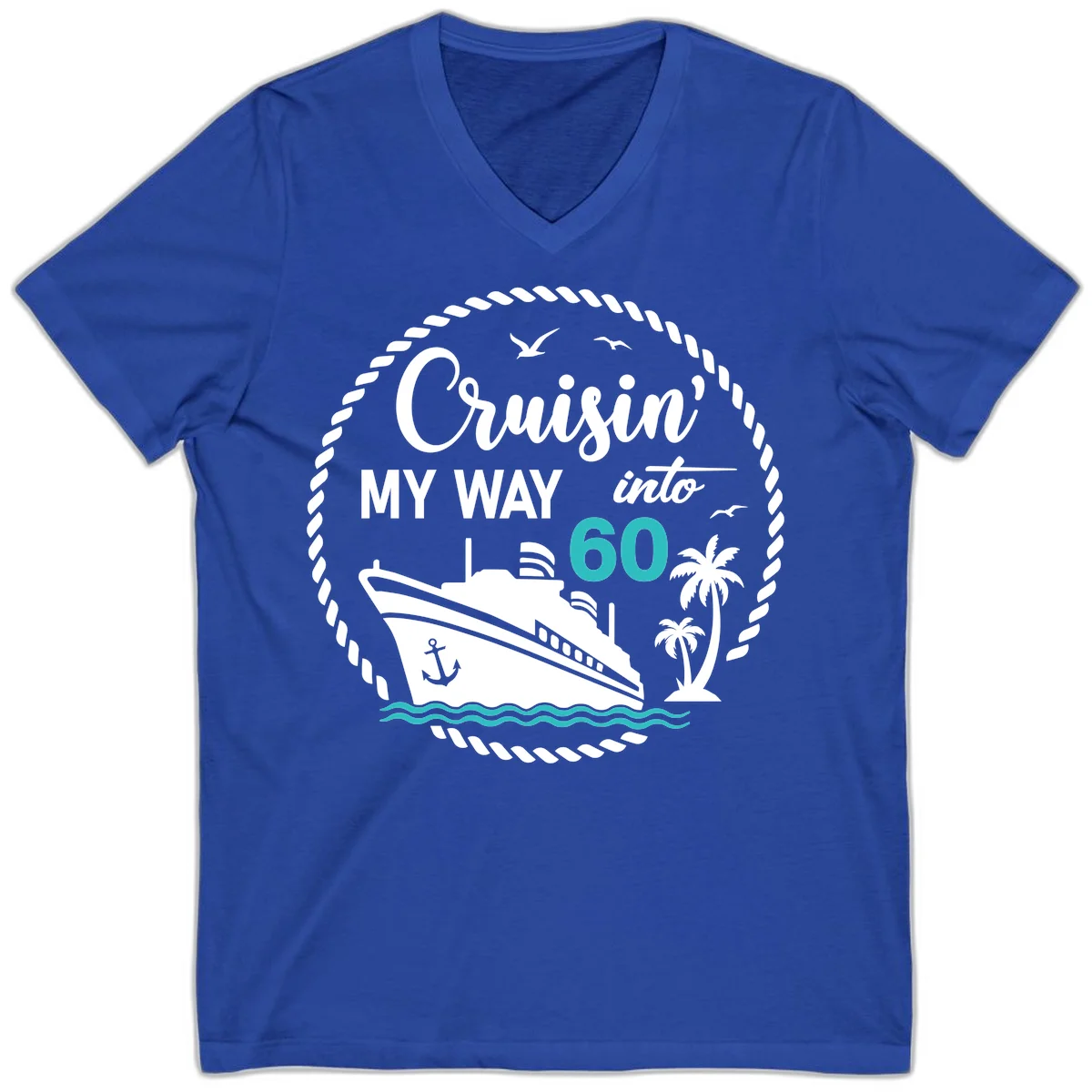 Cruisin' My Way Into 60 V-Neck T-Shirt in True Royal