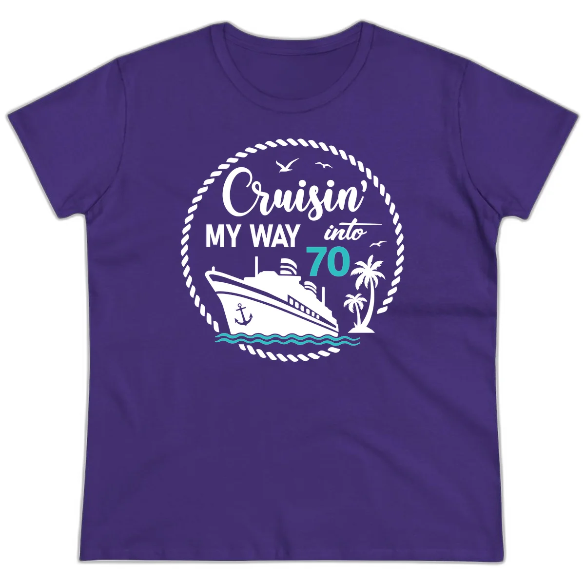 Cruisin' My Way Into 70 Ladies Tee in Purple