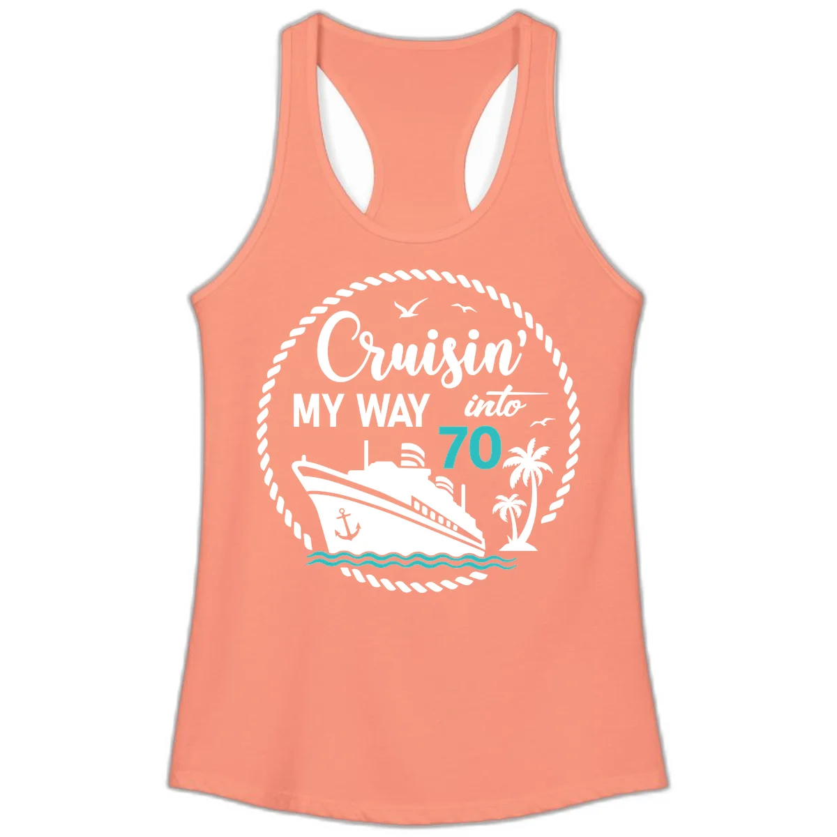 Cruisin' My Way Into 70 Ladies Tank Top in Solid Light Orange