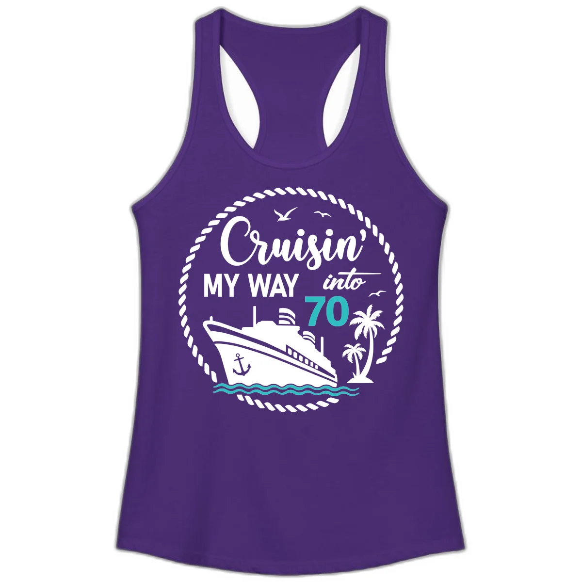 Cruisin' My Way Into 70 Ladies Tank Top in Solid Purple Rush