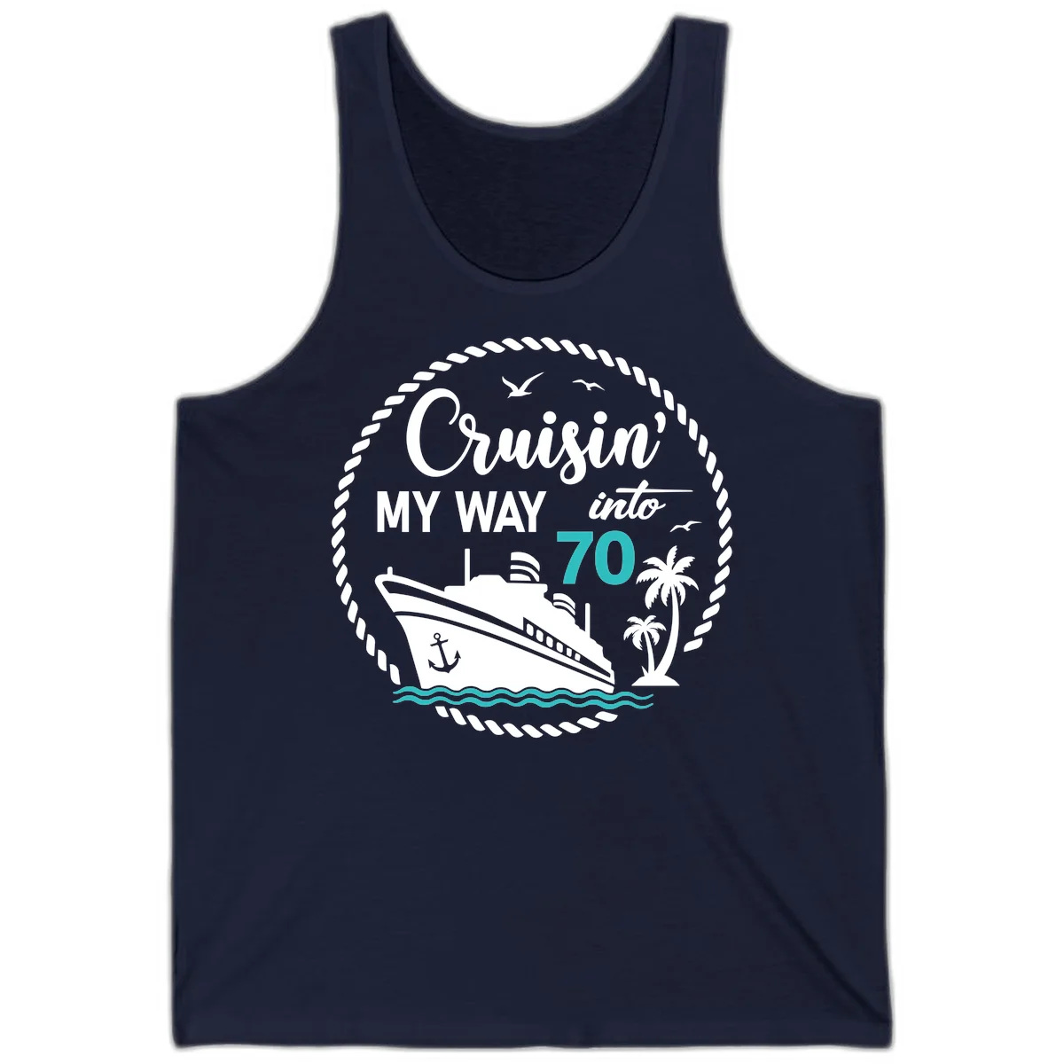 Cruisin' My Way Into 70 Tank Top in Navy