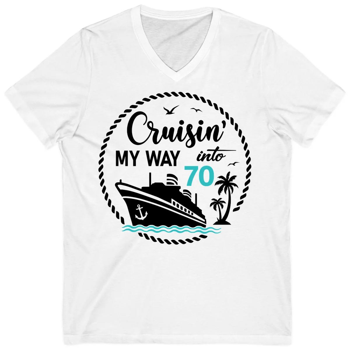 Cruisin' My Way Into 70 V-Neck Tee in White