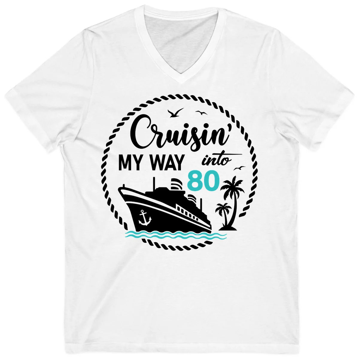 Cruisin' My Way Into 80 V-Neck T-Shirt in White