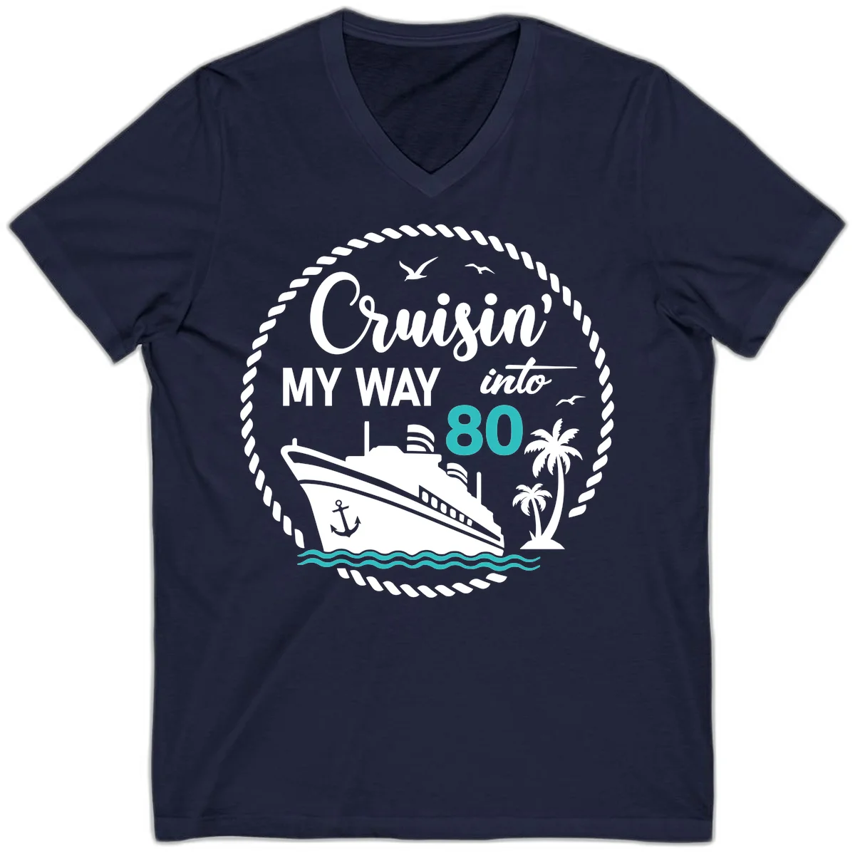 Cruisin' My Way Into 80 V-Neck T-Shirt in Navy