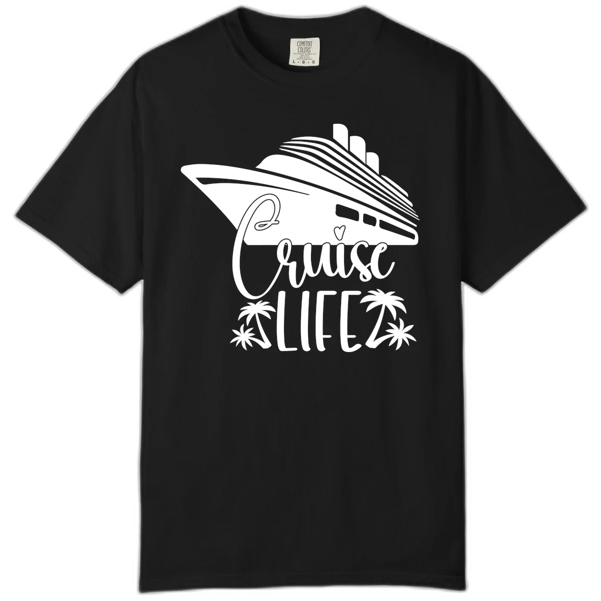 Cruise Life Ship & Palm Trees Comfort Colors Cruise Tee in Black