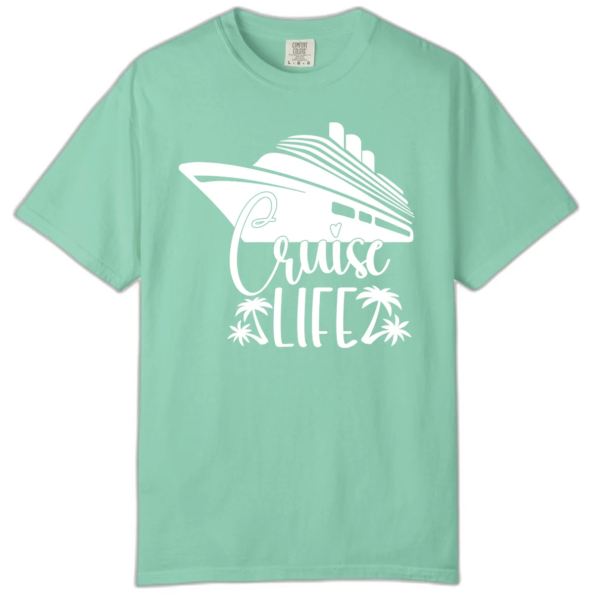 Cruise Life Ship & Palm Trees Comfort Colors Cruise Tee in Island Reef