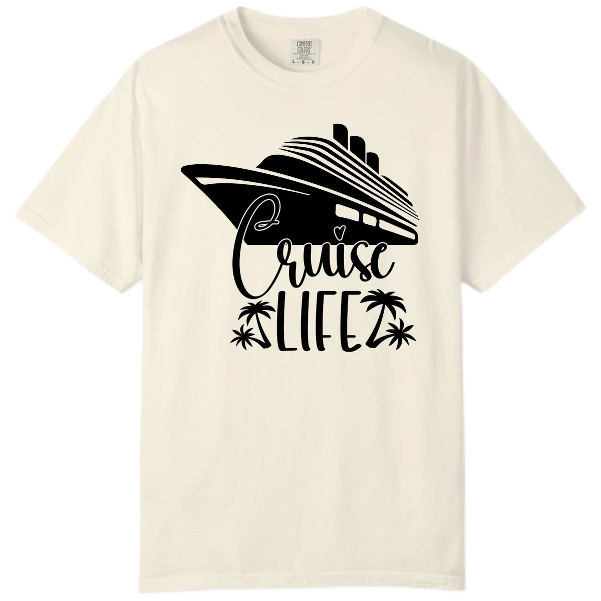 Cruise Life Ship & Palm Trees Comfort Colors Cruise Tee in Ivory