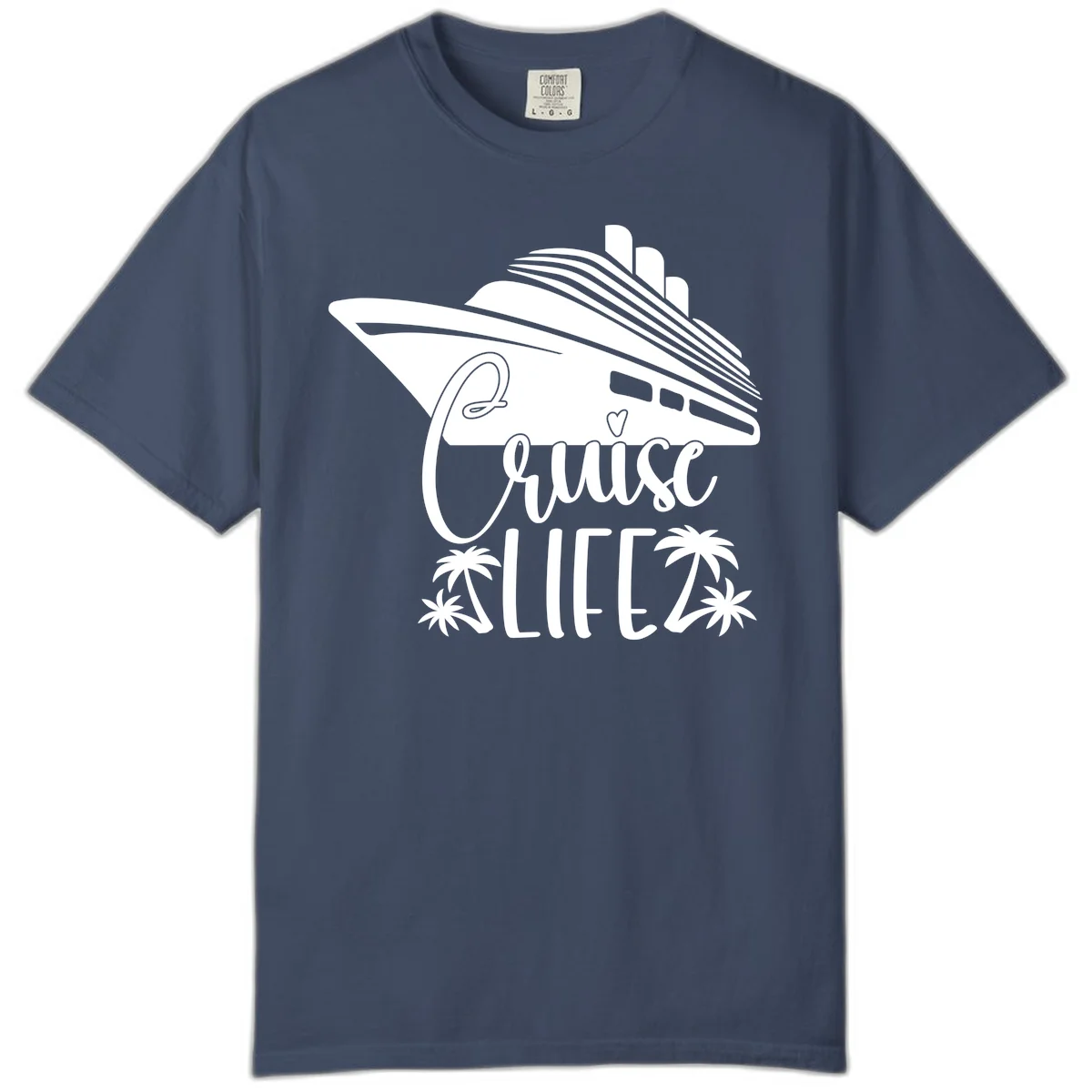 Cruise Life Ship & Palm Trees Comfort Colors Cruise Tee in Midnight