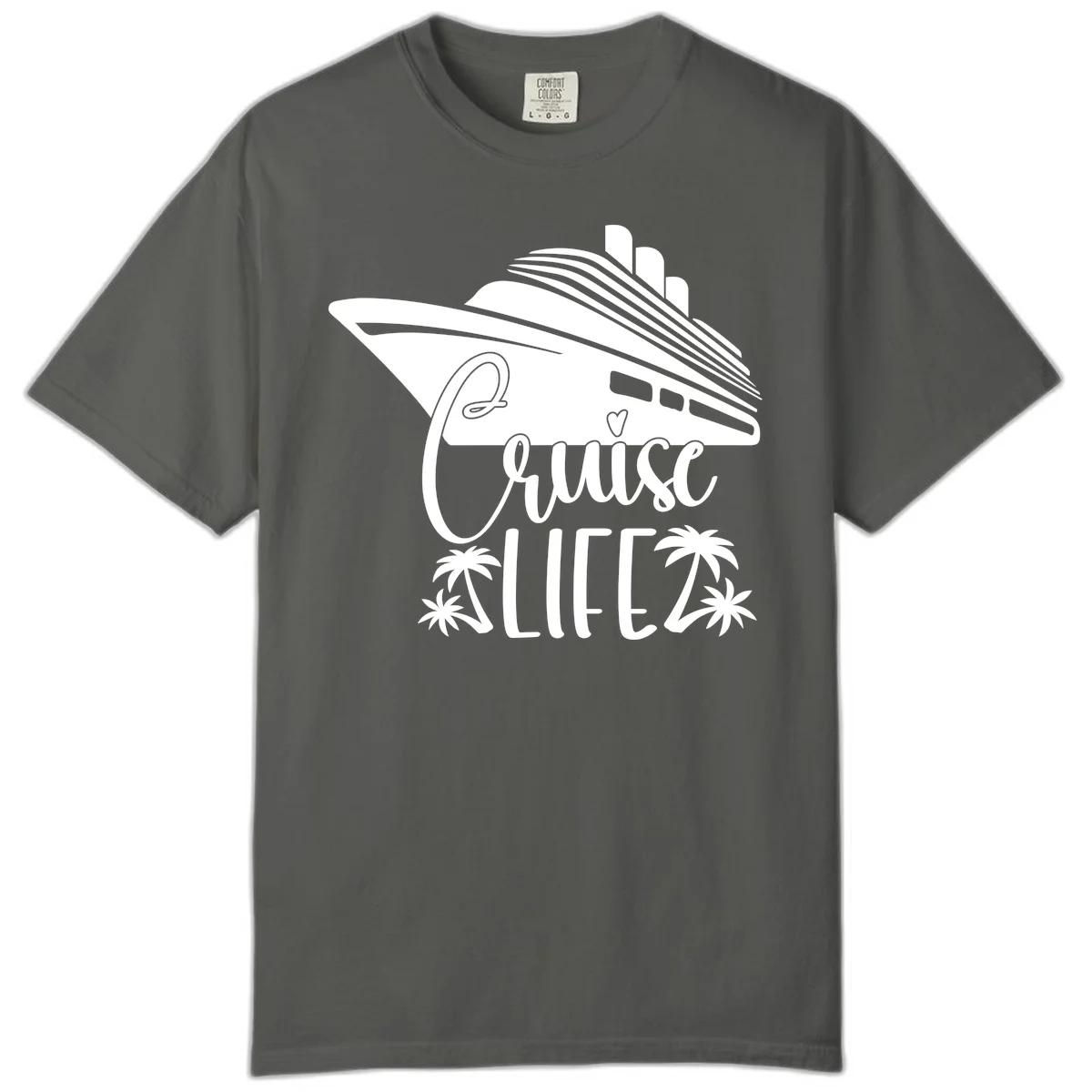 Cruise Life Ship & Palm Trees Comfort Colors Cruise Tee in Pepper
