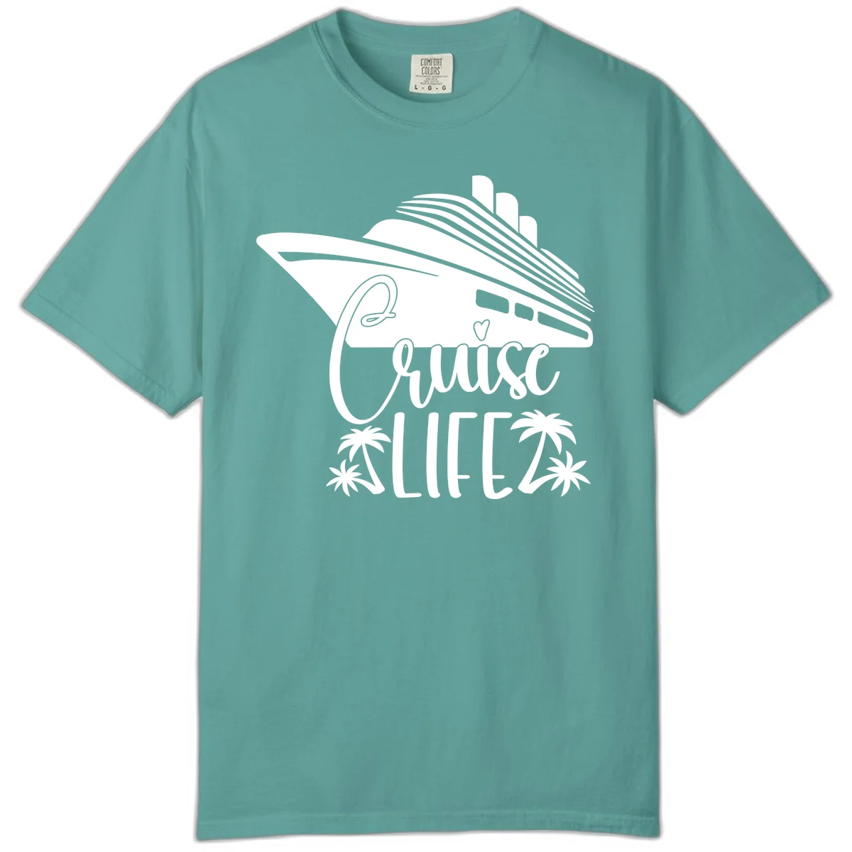 Cruise Life Ship & Palm Trees Comfort Colors Cruise Tee in Seafoam