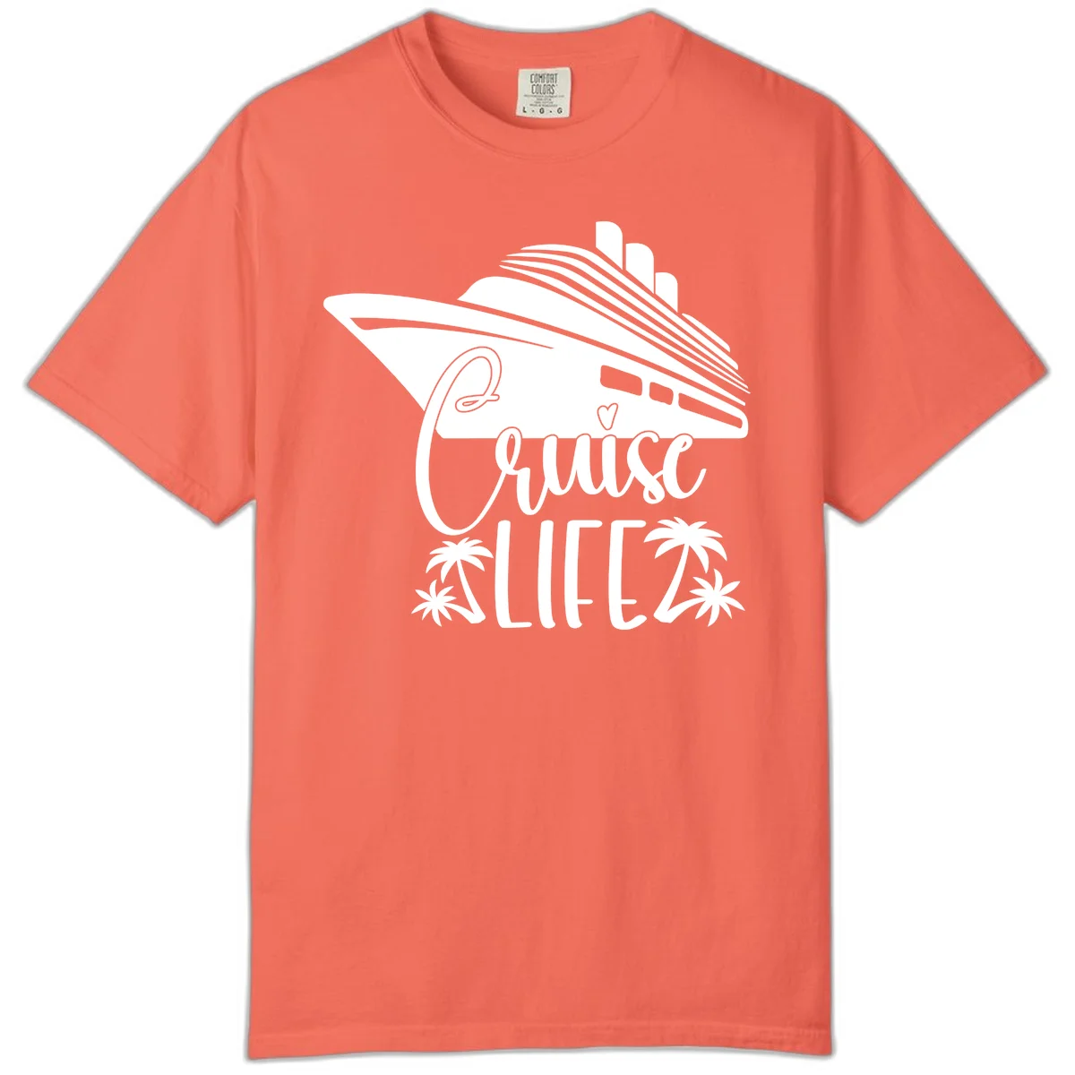 Cruise Life Ship & Palm Trees Comfort Colors Cruise Tee in Bright Salmon