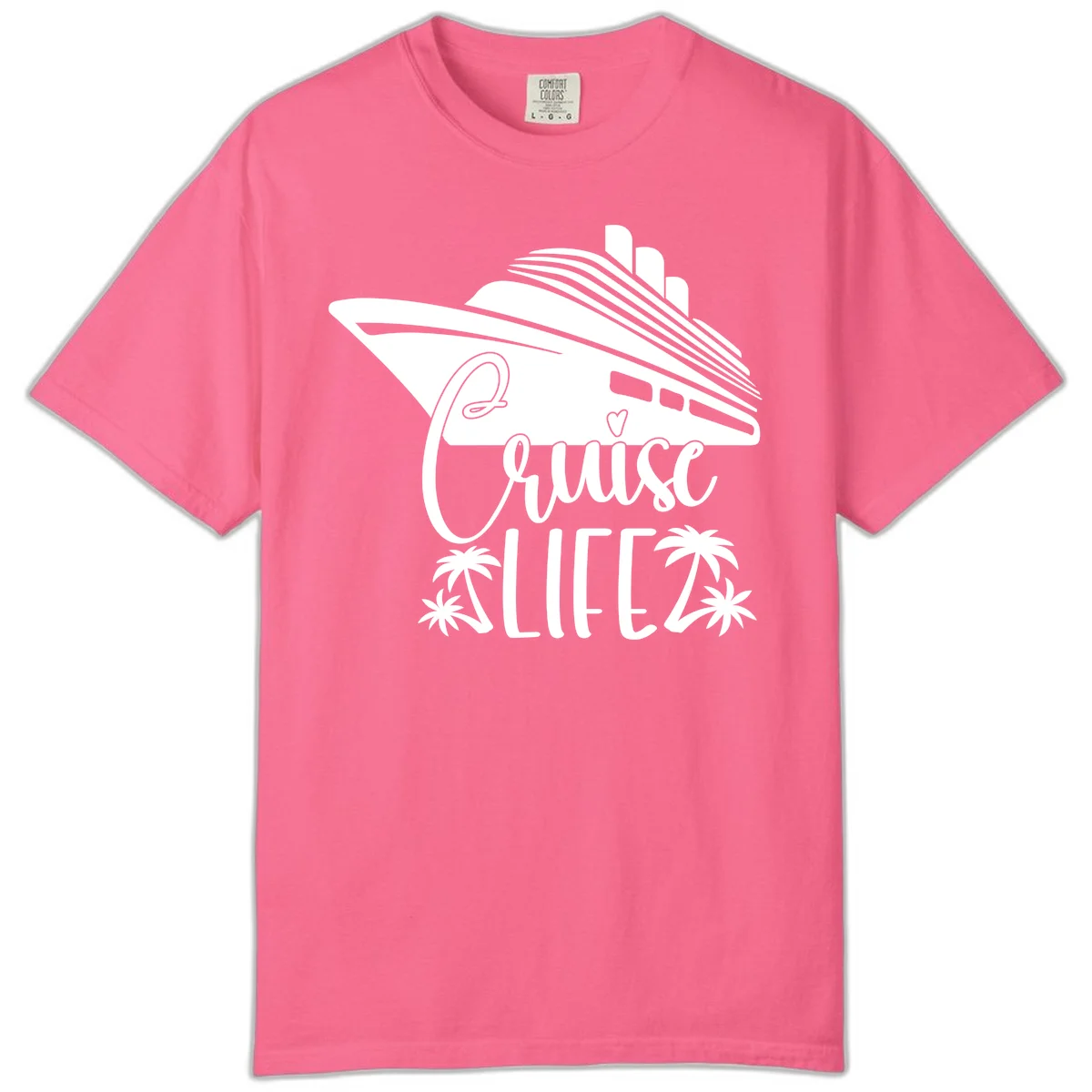 Cruise Life Ship & Palm Trees Comfort Colors Cruise Tee in Crunchberry