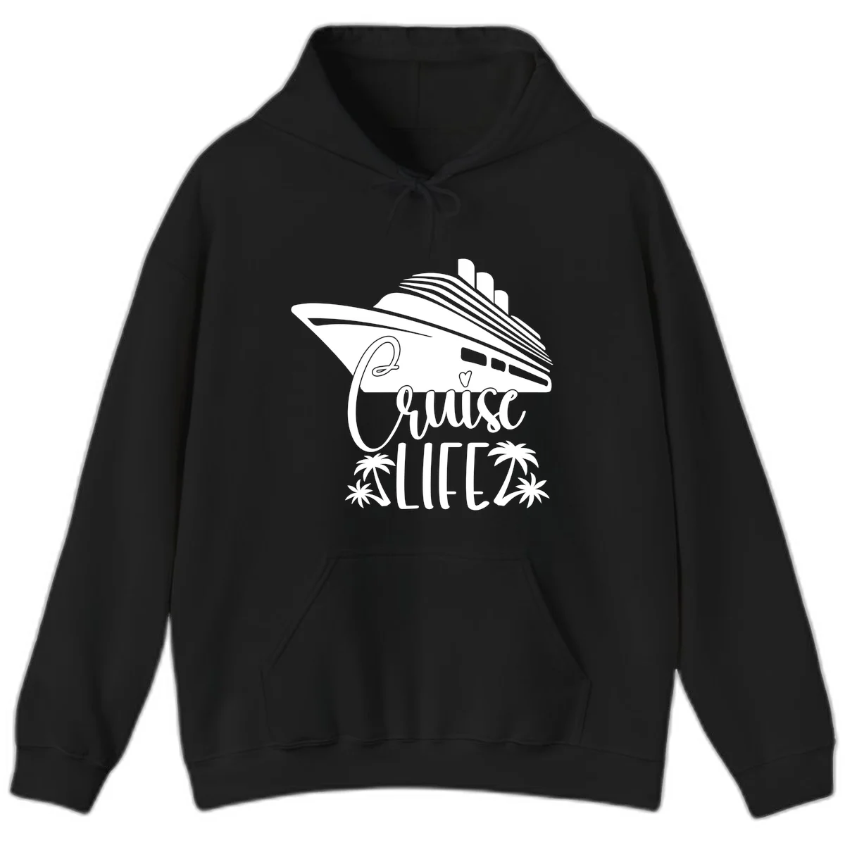 Cruise Life Ship & Palm Trees Cozy Vacation Hoodie in Black