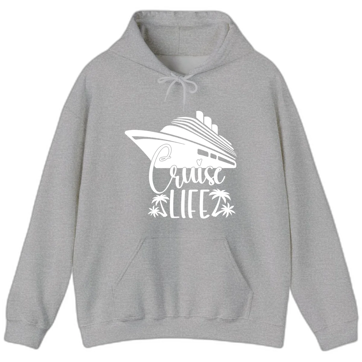 Cruise Life Ship & Palm Trees Cozy Vacation Hoodie in Sport Grey