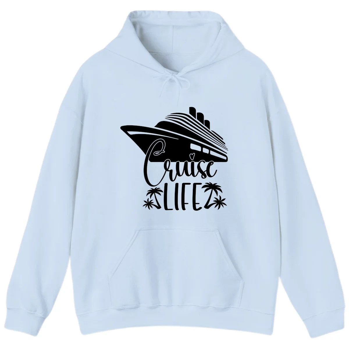 Cruise Life Ship & Palm Trees Cozy Vacation Hoodie in Light Blue