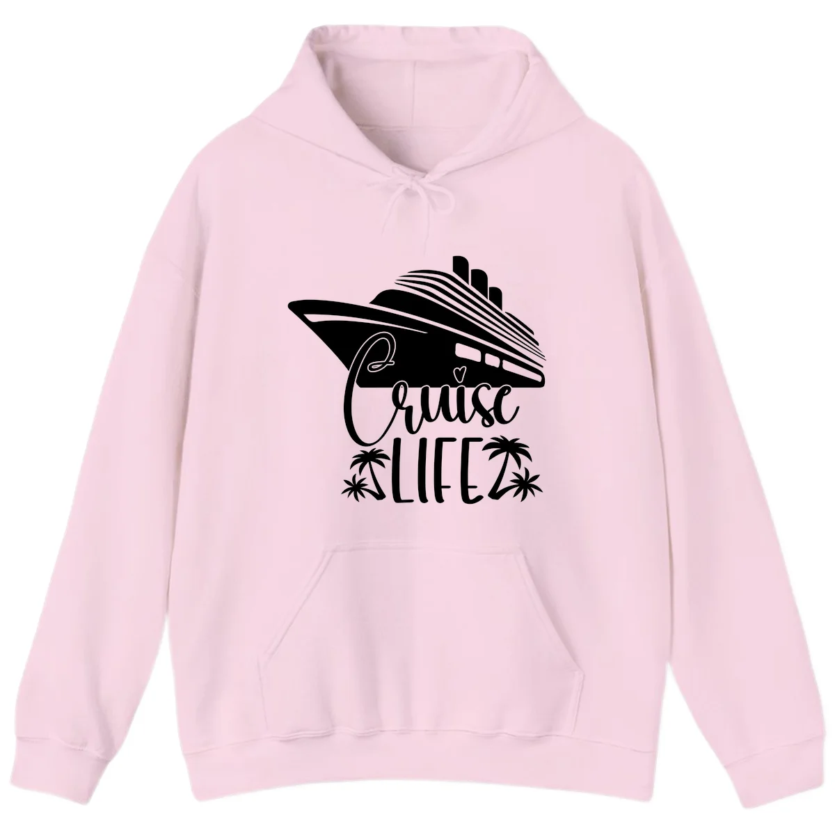 Cruise Life Ship & Palm Trees Cozy Vacation Hoodie in Light Pink