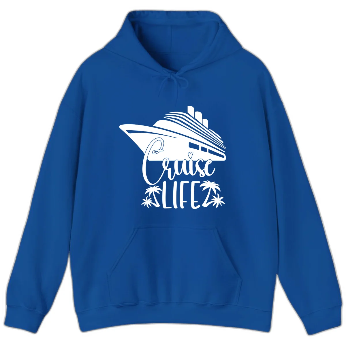 Cruise Life Ship & Palm Trees Cozy Vacation Hoodie in Royal