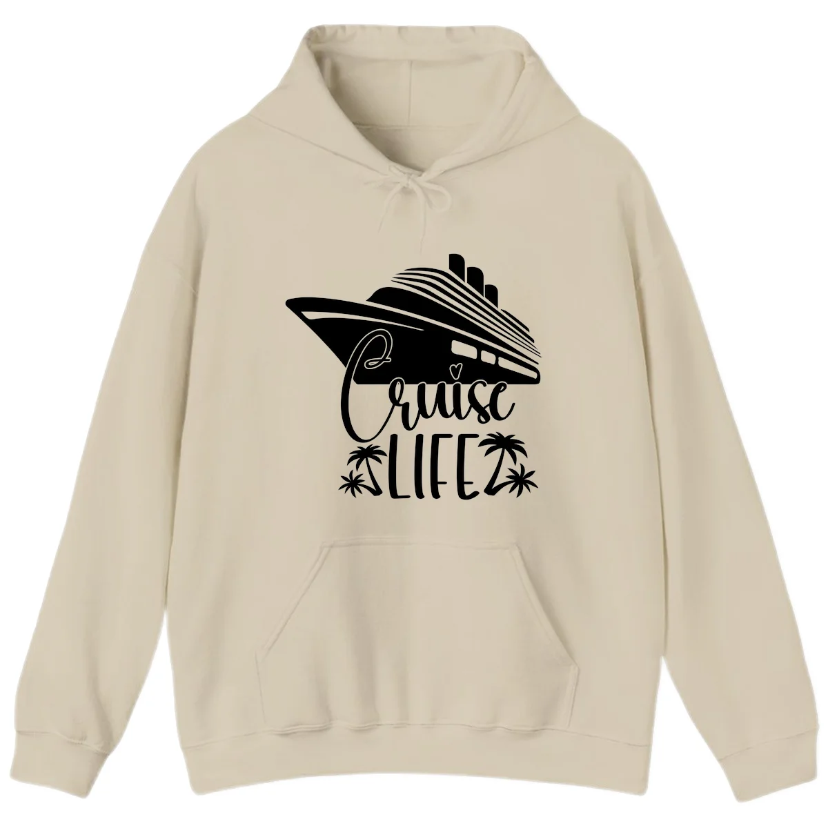 Cruise Life Ship & Palm Trees Cozy Vacation Hoodie in Sand
