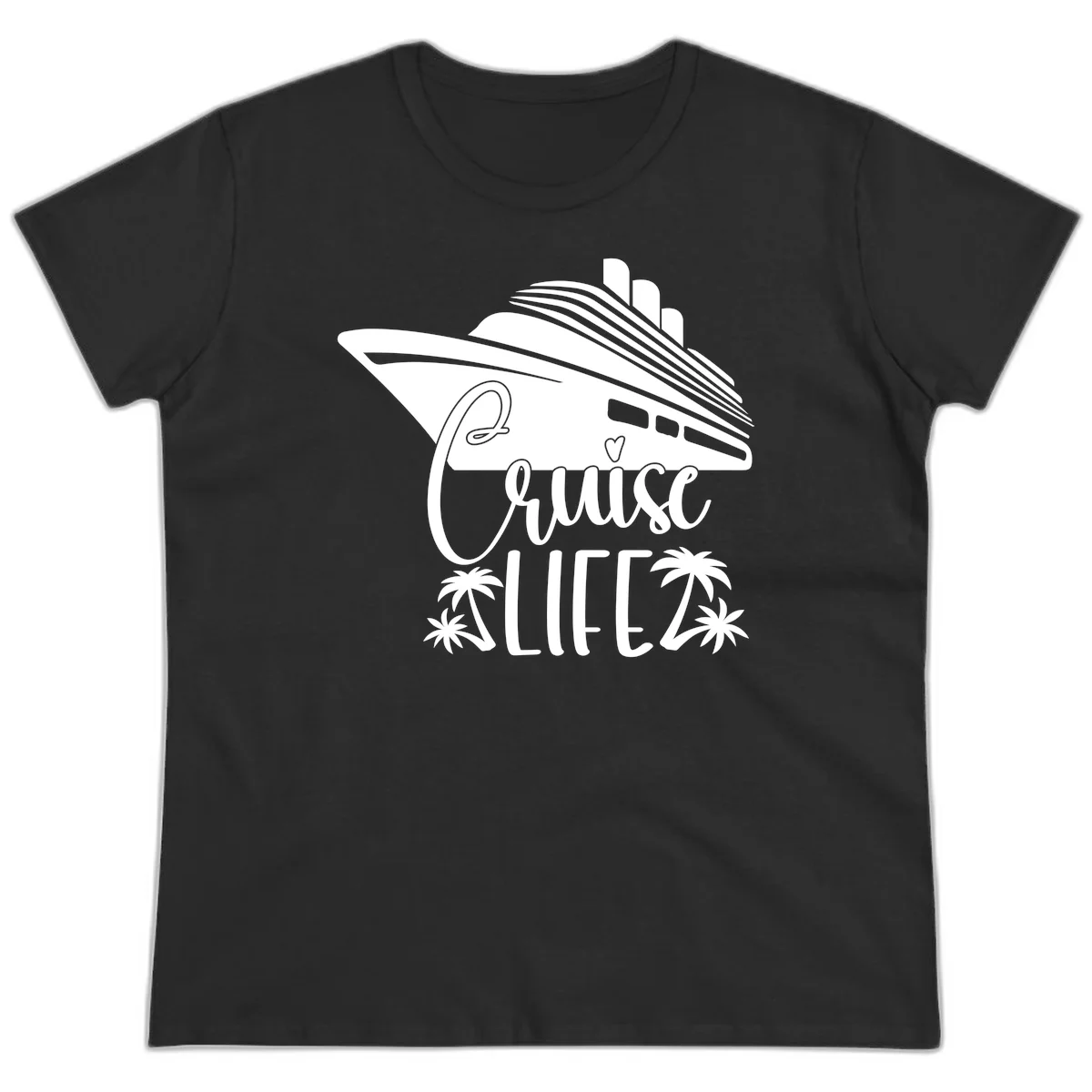 Cruise Life Ship & Palm Trees Ladies Vacation Tee in Black
