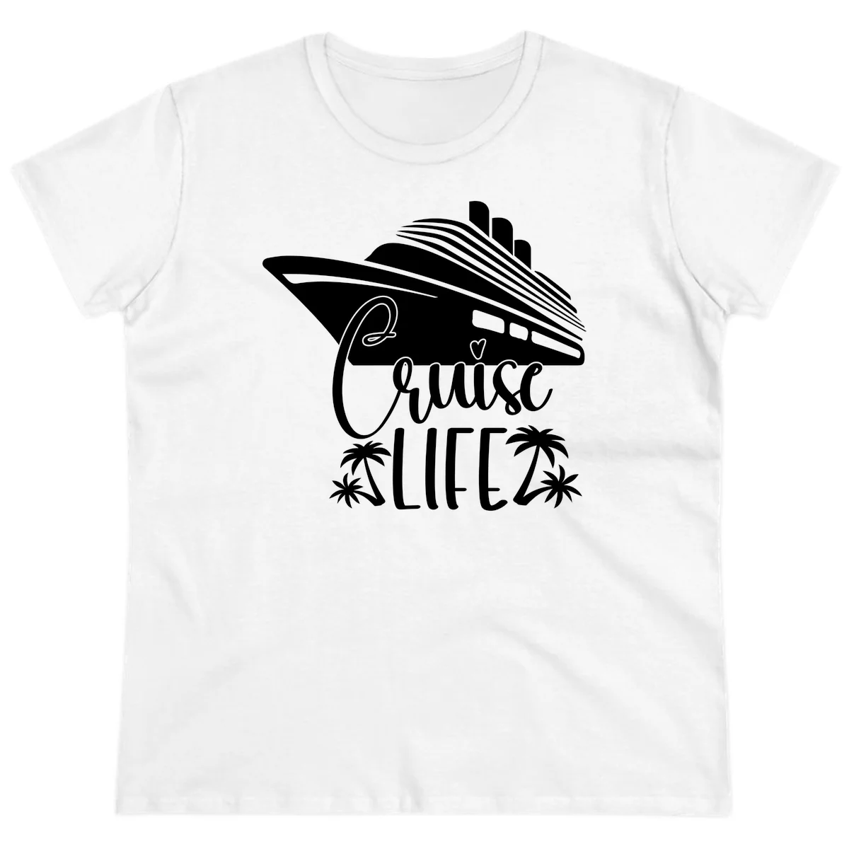 Cruise Life Ship & Palm Trees Ladies Vacation Tee in White