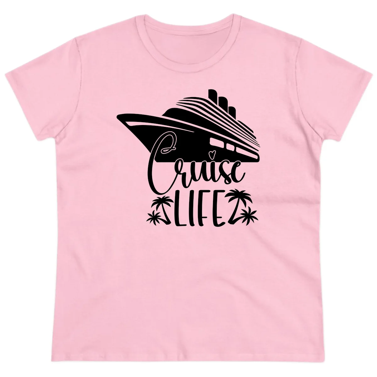 Cruise Life Ship & Palm Trees Ladies Vacation Tee in Light Pink