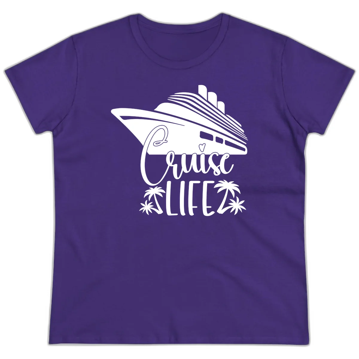 Cruise Life Ship & Palm Trees Ladies Vacation Tee in Purple