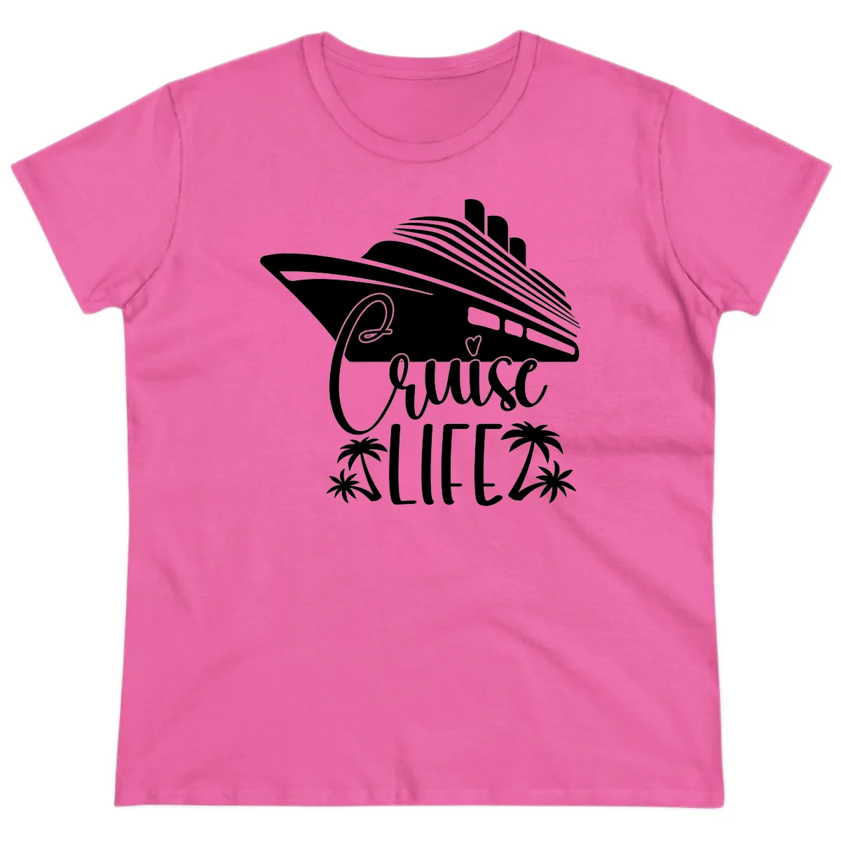 Cruise Life Ship & Palm Trees Ladies Vacation Tee in Azalea