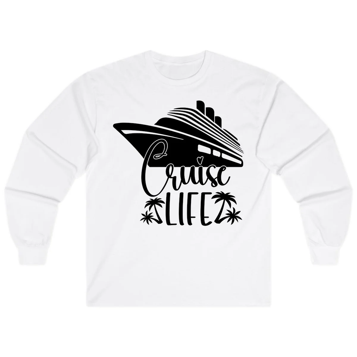 Cruise Life Ship & Palm Trees Long Sleeve Cruise Shirt in White