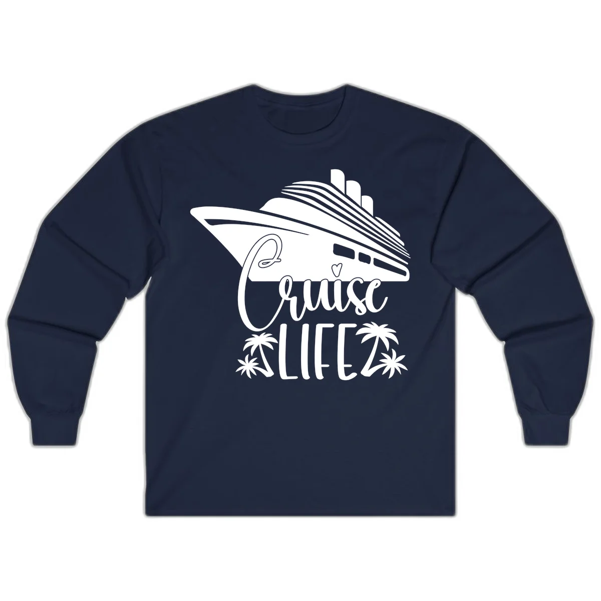 Cruise Life Ship & Palm Trees Long Sleeve Cruise Shirt in Navy