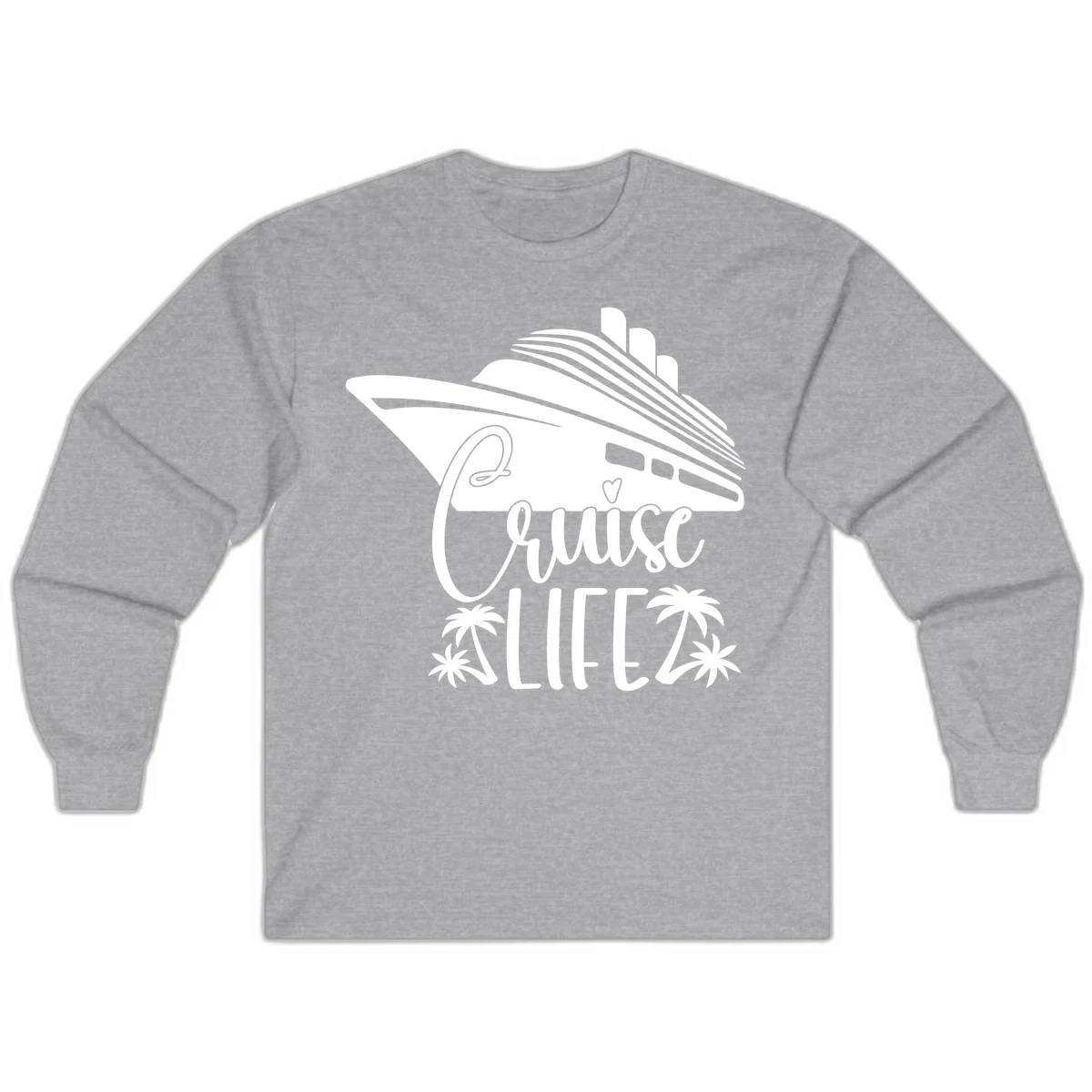 Cruise Life Ship & Palm Trees Long Sleeve Cruise Shirt in Sport Grey