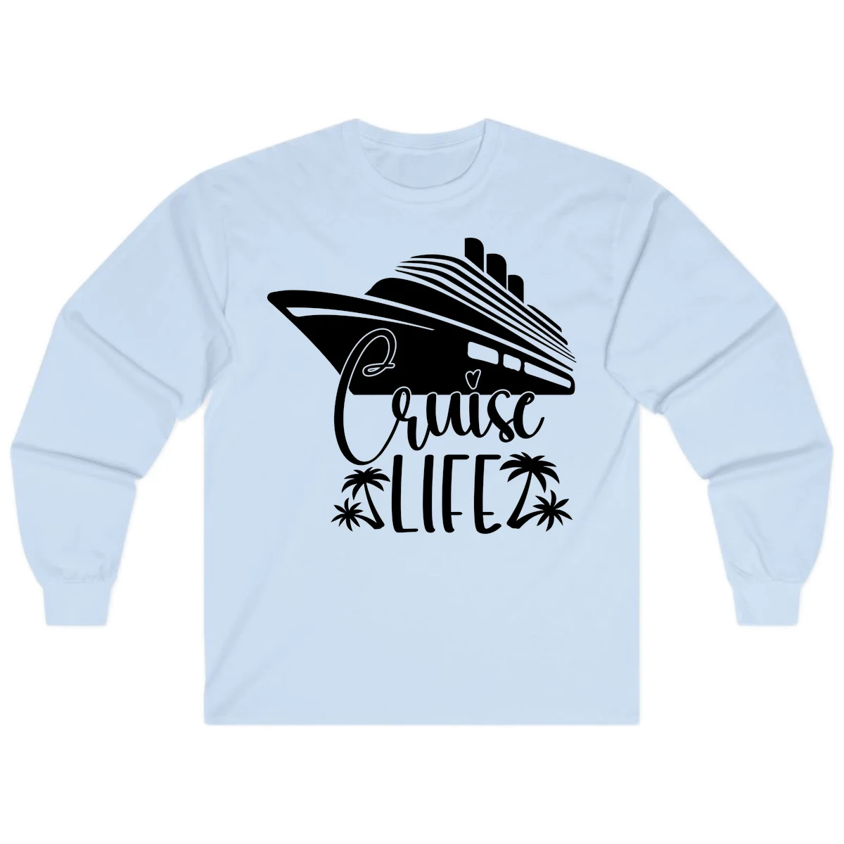 Cruise Life Ship & Palm Trees Long Sleeve Cruise Shirt in Light Blue