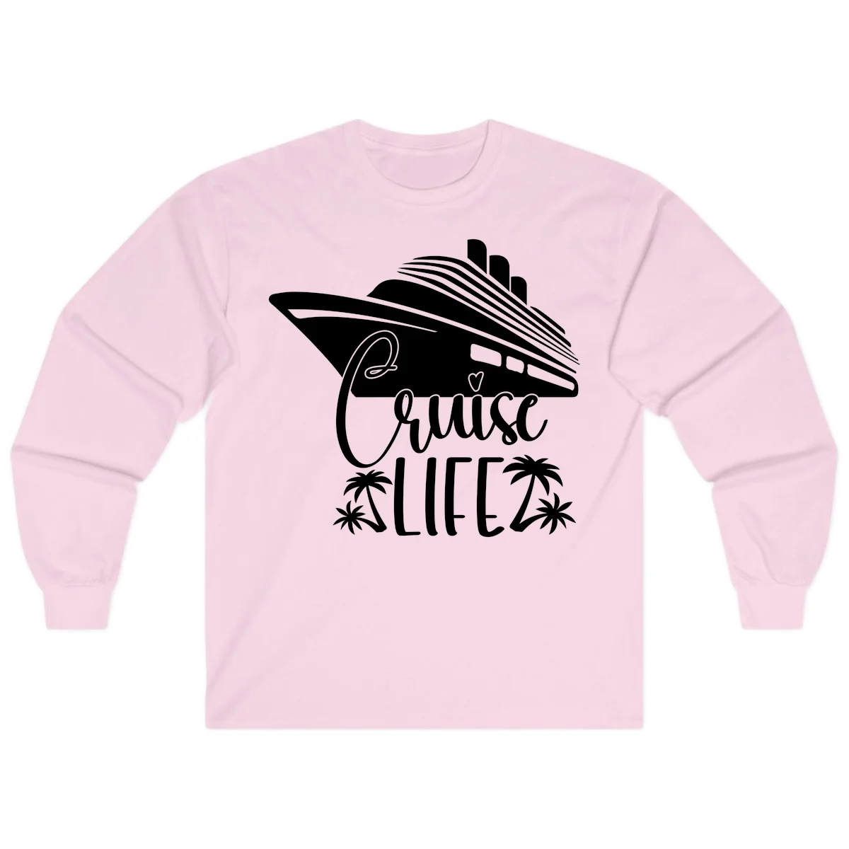 Cruise Life Ship & Palm Trees Long Sleeve Cruise Shirt in Light Pink