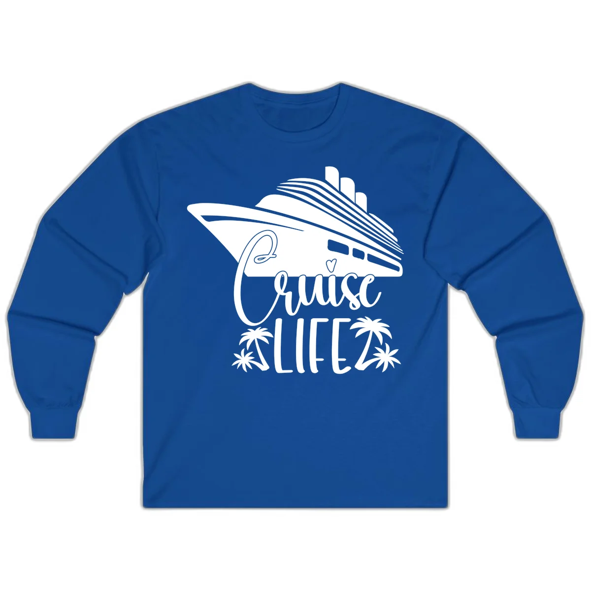 Cruise Life Ship & Palm Trees Long Sleeve Cruise Shirt in Royal