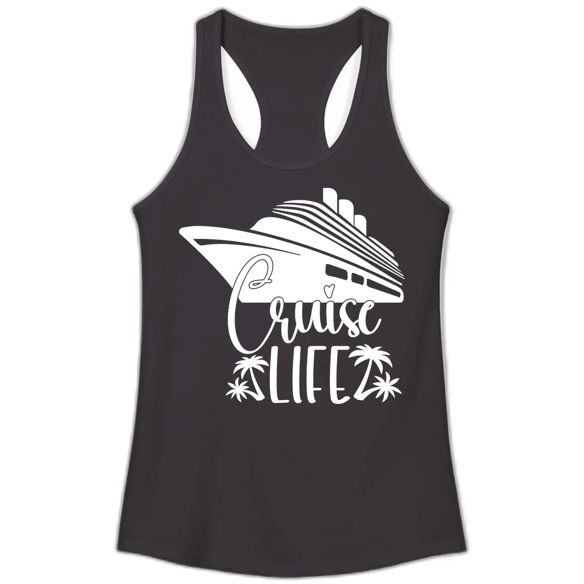 Cruise Life Ship & Palm Trees Ladies Racerback Tank in Black
