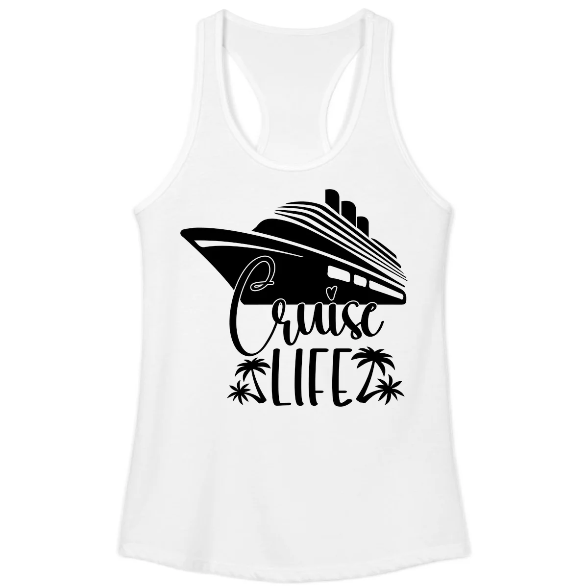 Cruise Life Ship & Palm Trees Ladies Racerback Tank in White