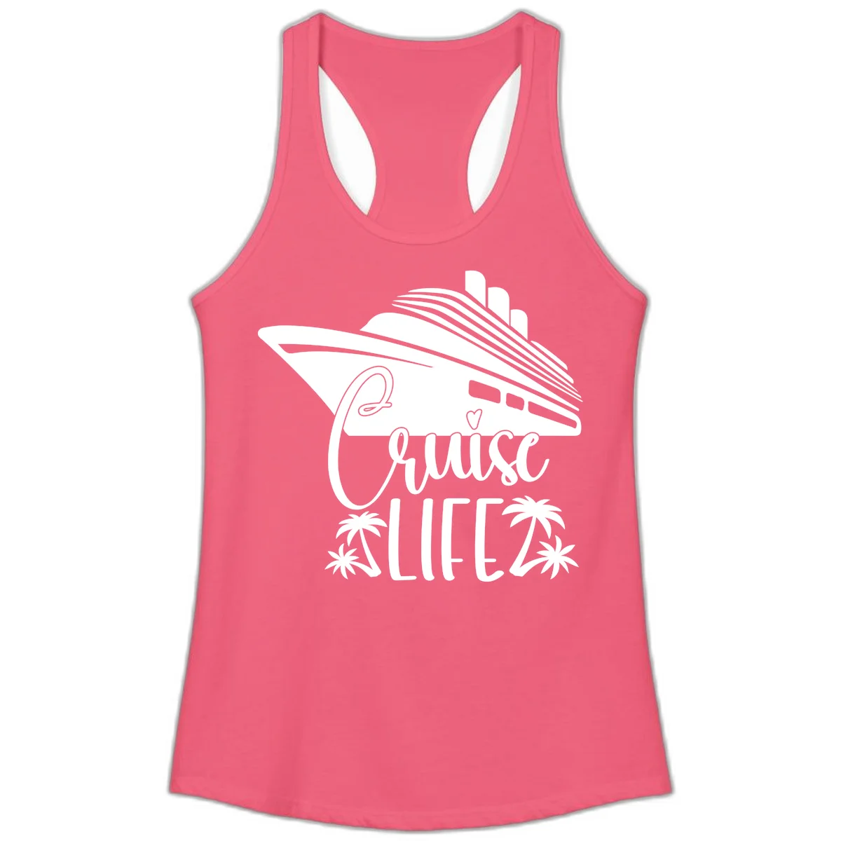 Cruise Life Ship & Palm Trees Ladies Racerback Tank in Hot Pink