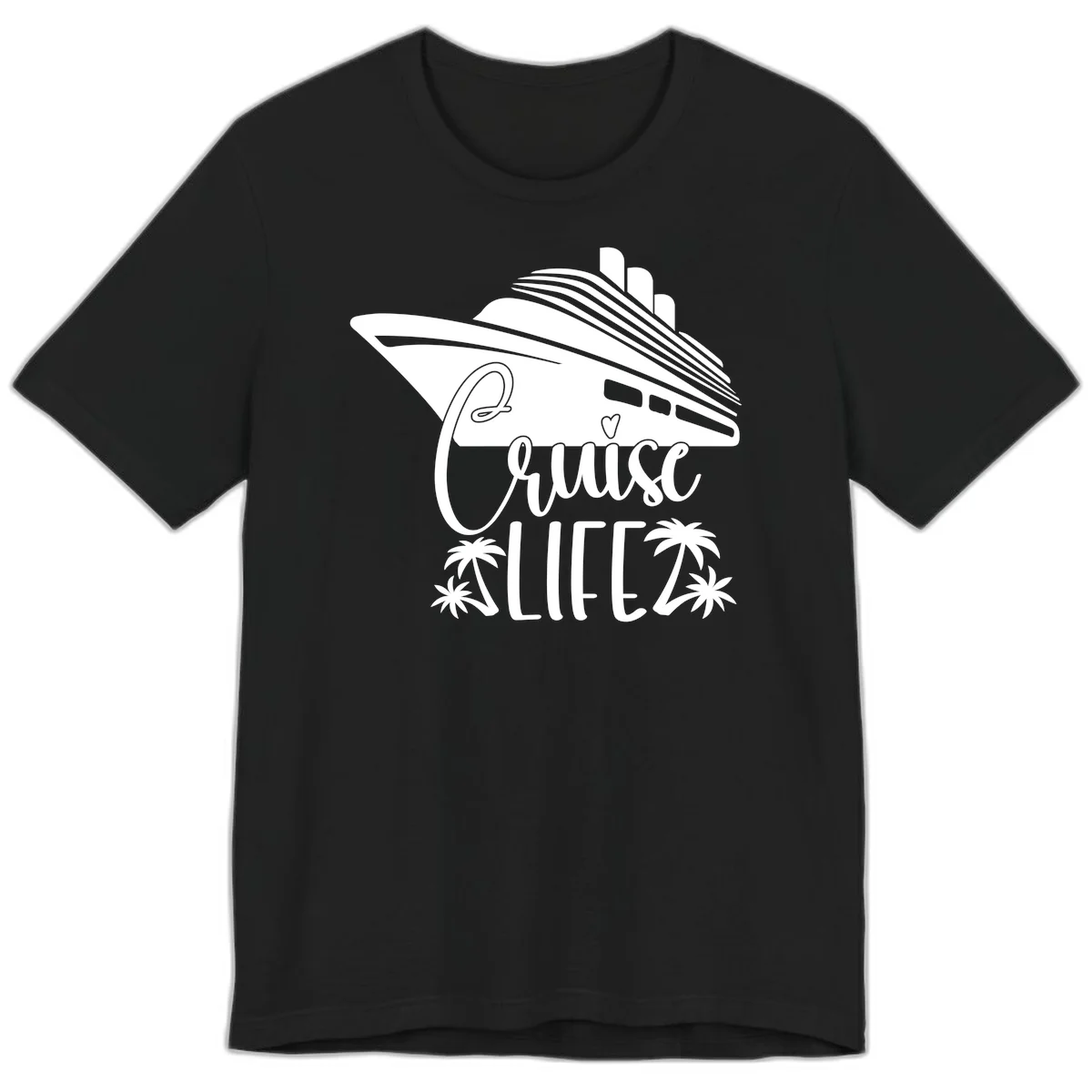Cruise Life Ship & Palm Trees Premium Soft Tee for Cruising in Black